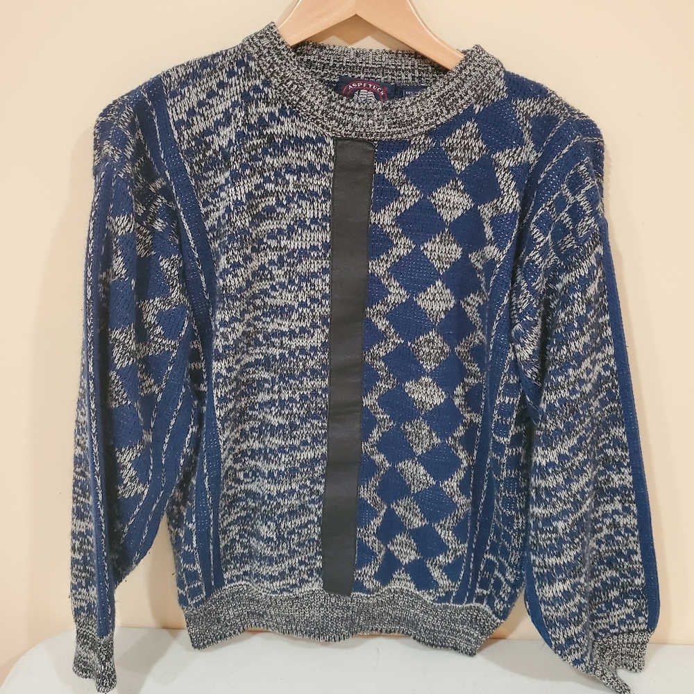 Vintage Chunky Knit Sweater with Leather Accent